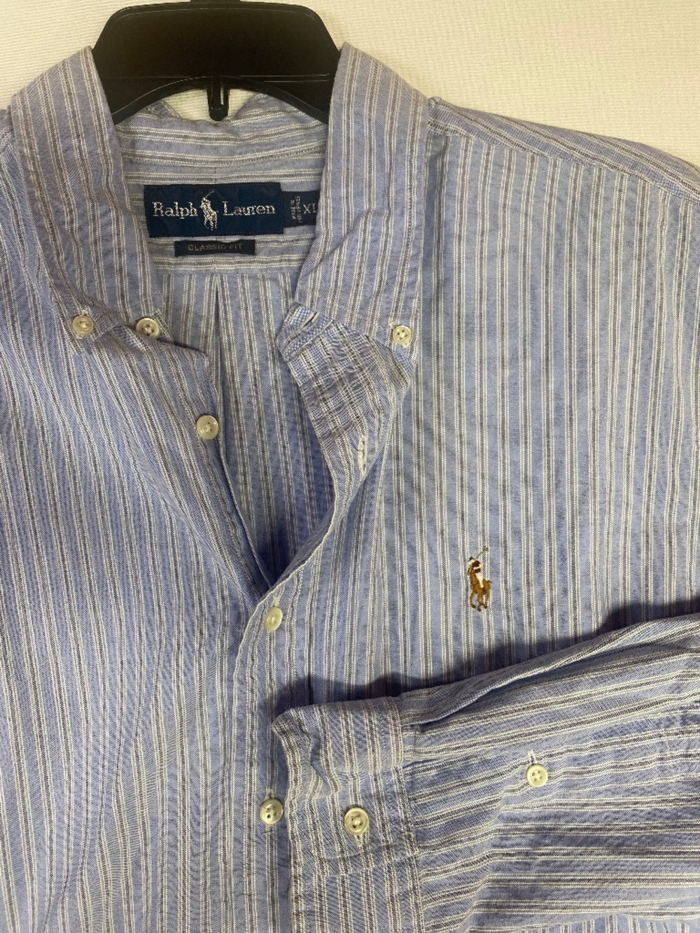 Ralph Lauren Men's Long Sleeve Light Blue White Striped Button Up Classic Fit XL